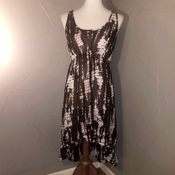 Xhilaration Large Black Tie Dye Hi Lo Ruffle Racerback Chiffon Sleeveless Dress - Picture 9 of 11